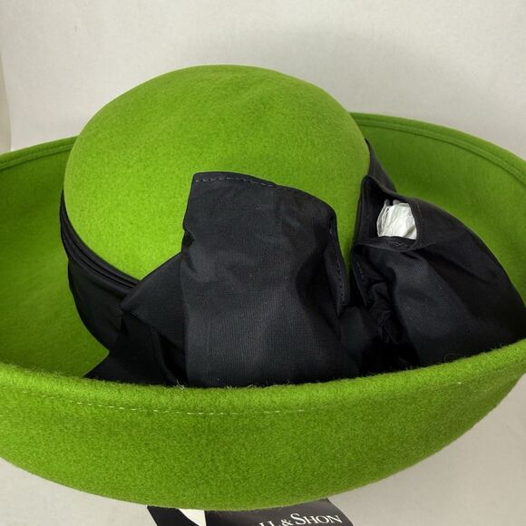 Vintage Whittall & Shon Green Felt Derby Hat Bow NOS NYC Millinery New main image 10